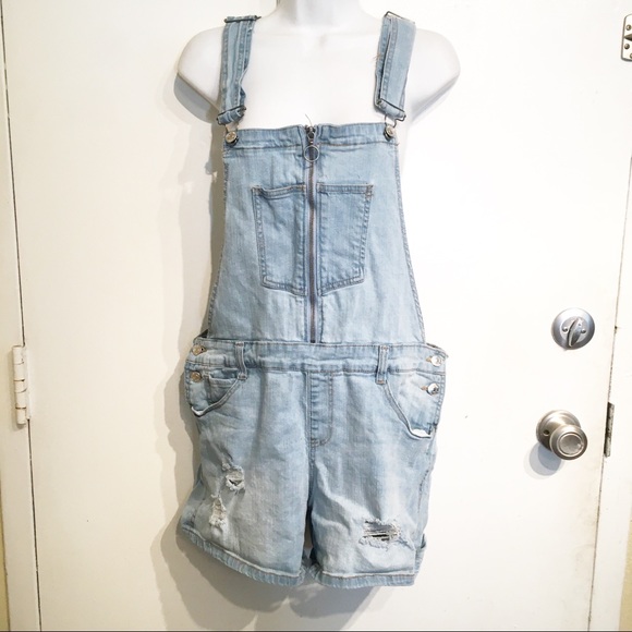 Almost Famous Pants - Almost Famous Distressed Zip Up Shortall Overalls